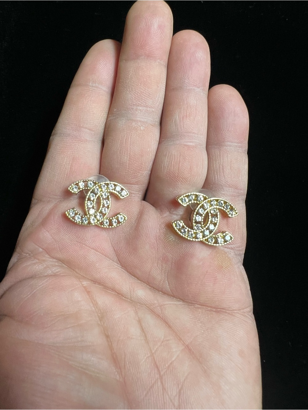 ChaneI Faux Crystal in Gold - Tone Stud Earrings For Pierced Ears NEW